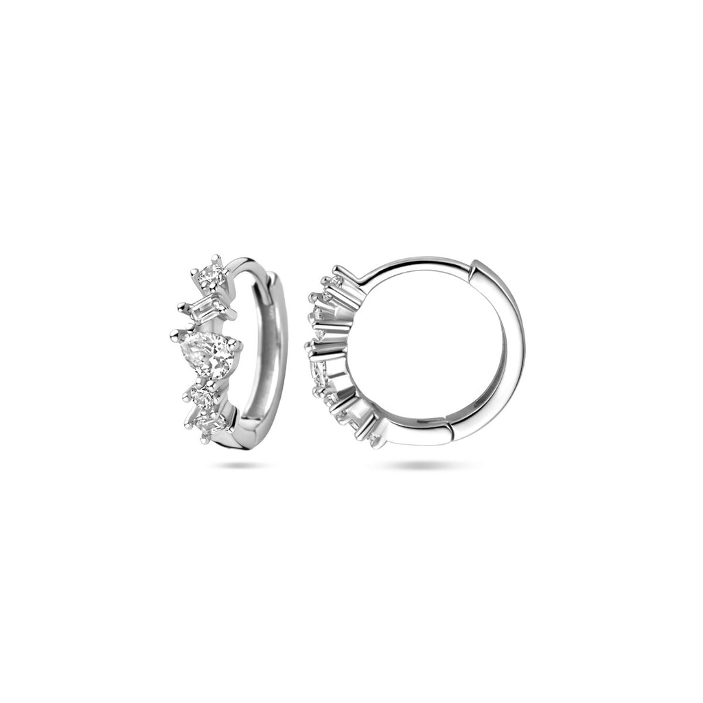 Klappohrringe Zirkonia 13 mm rhodiniertes Silber