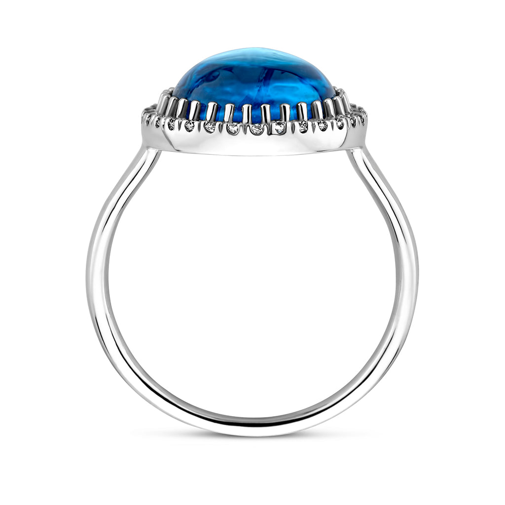 ring blauw topaas en zirkonia halo zilver gerhodineerd