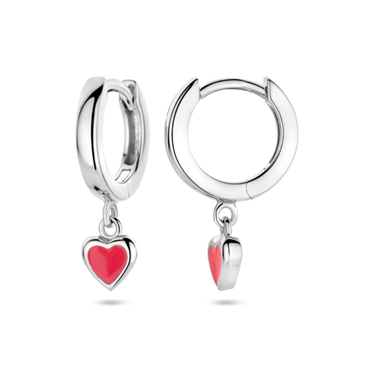 Klappcreolen Herz Rot Emaille 18 mm Silber rhodiniert