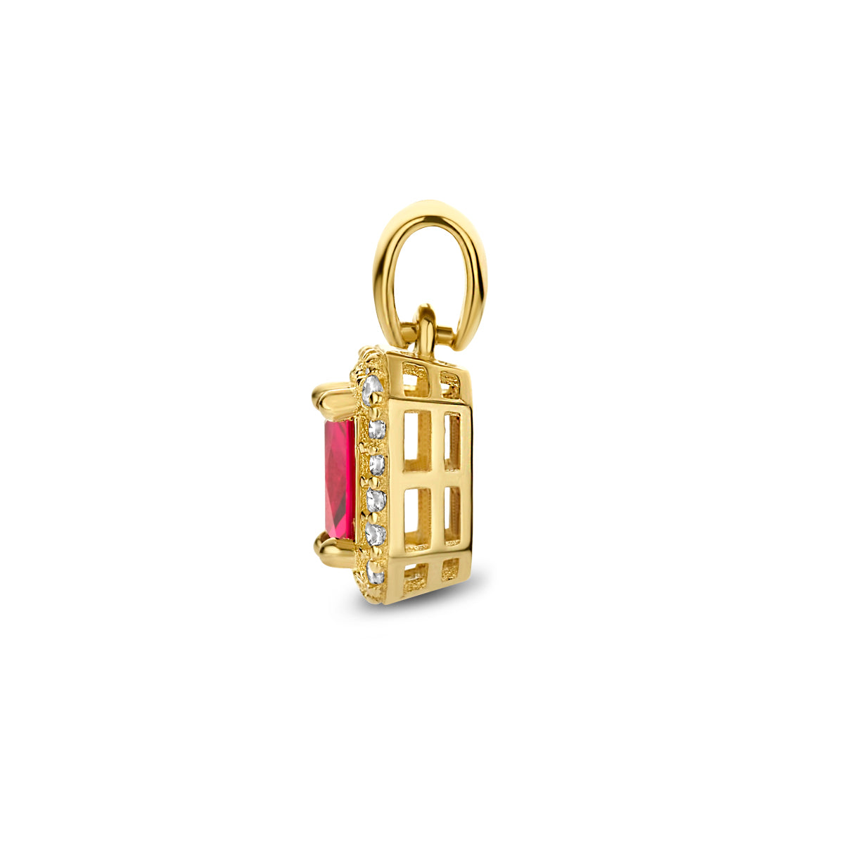 hanger rood en wit zirkonia halo 12 mm 14K geelgoud