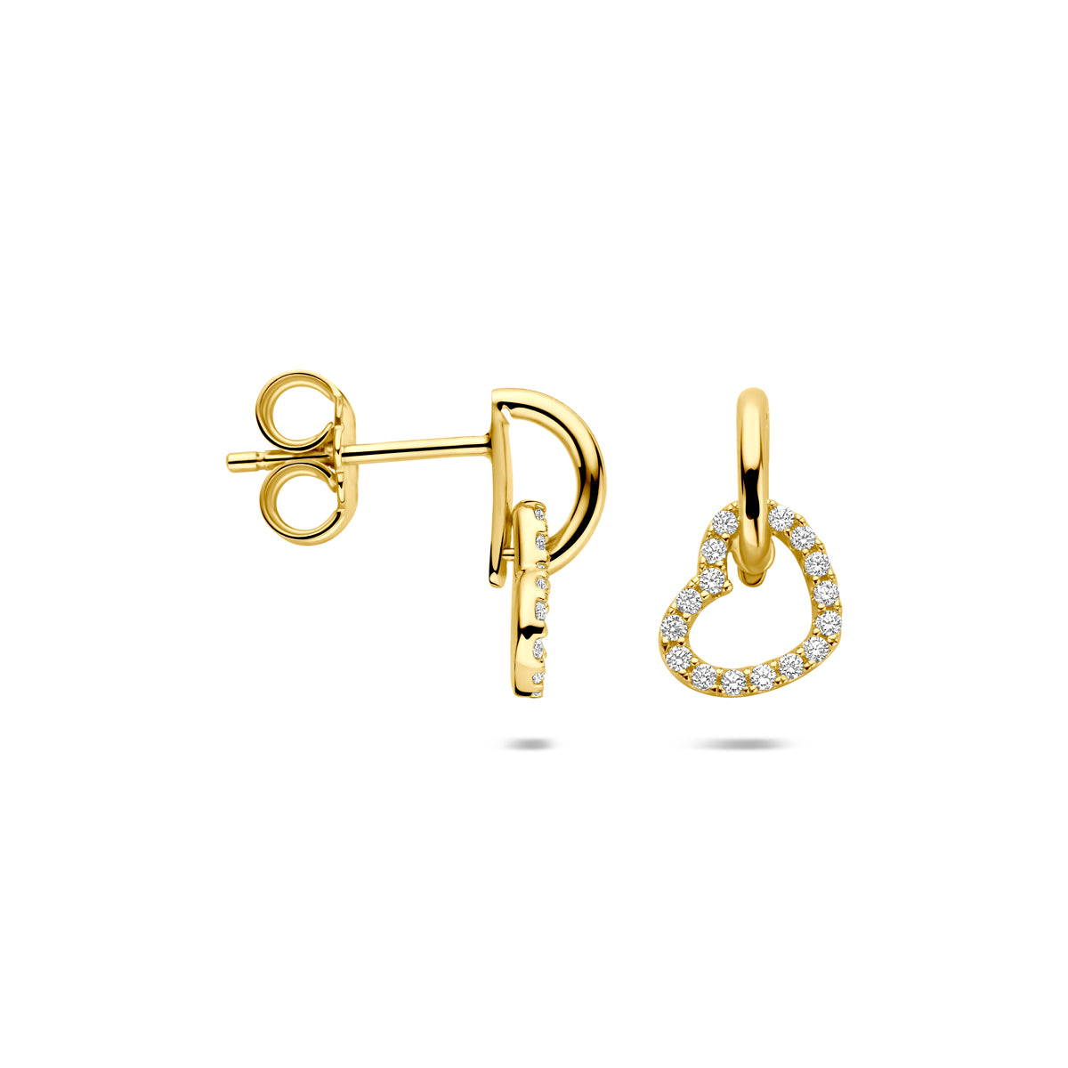 oorhangers hartje zirkonia 12 mm 14K geelgoud