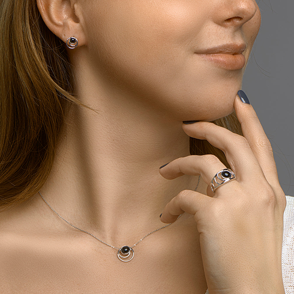Ohrstecker Onyx Silber rhodiniert