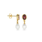 Ohrhänger Perle und Granat 18 mm 14K Gelbgold