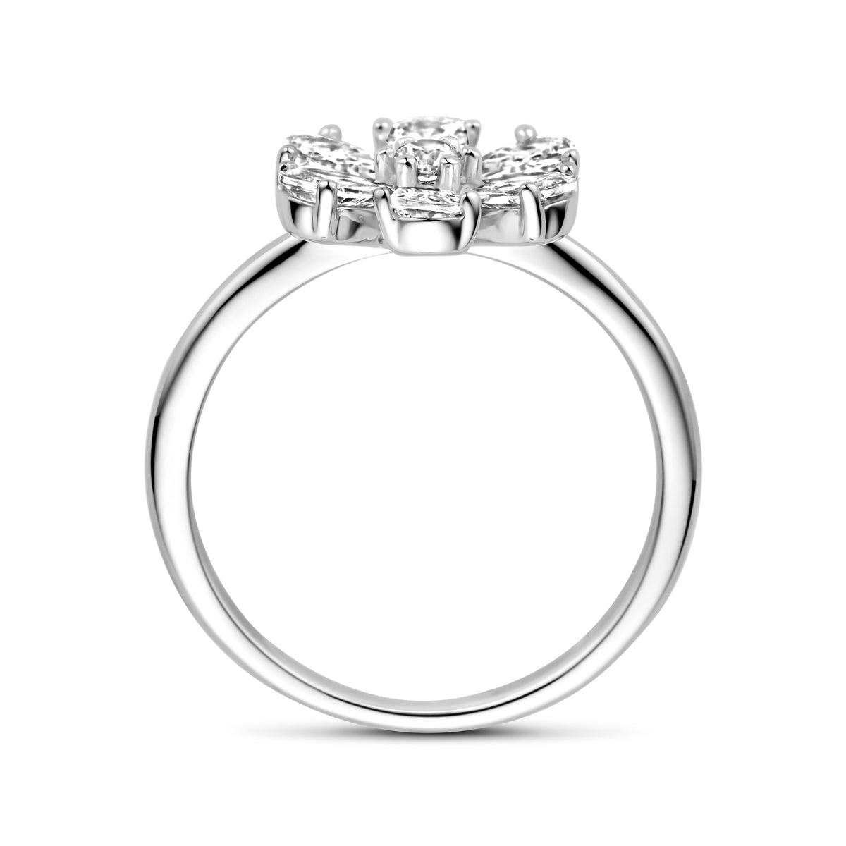 ring bloem wit zirkonia zilver gerhodineerd
