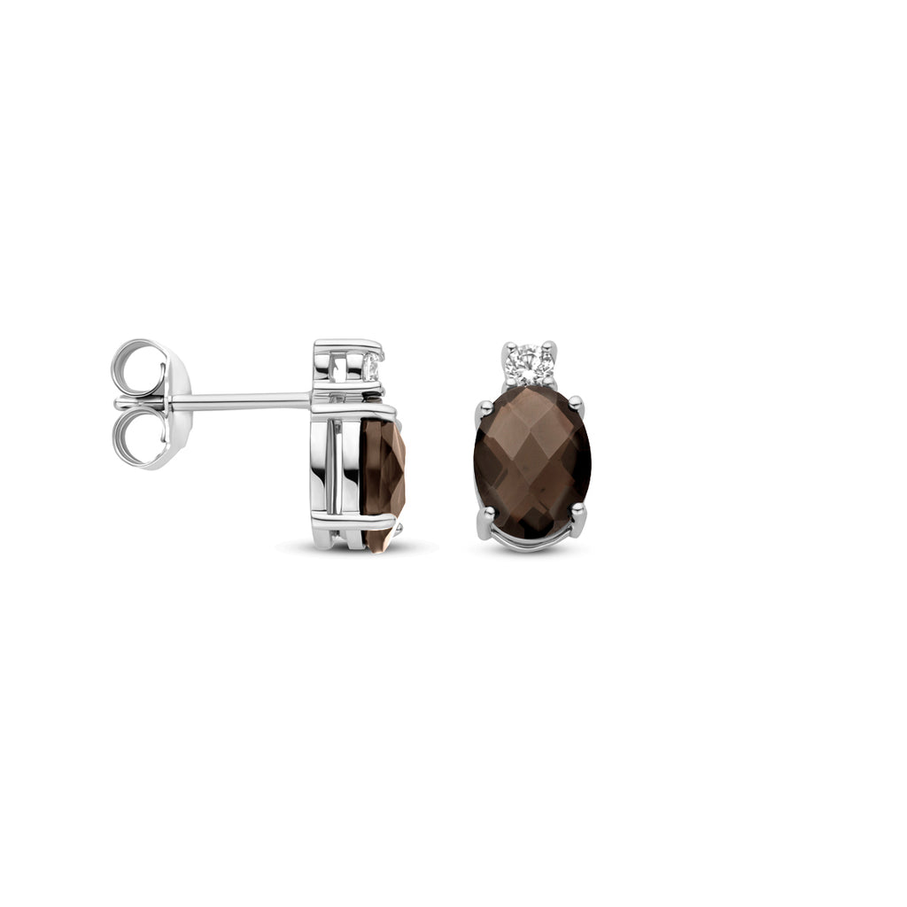 Ohrstecker Rauchquarz und Zirkonia 10,5 mm Silber rhodiniert