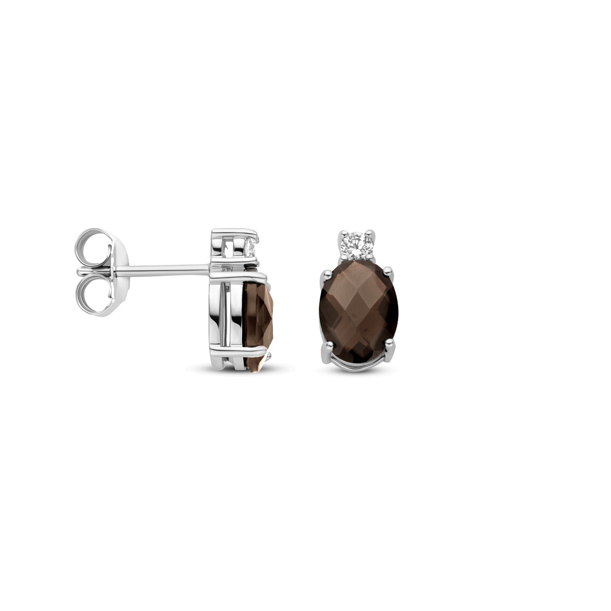 Ohrstecker Rauchquarz und Zirkonia 10,5 mm Silber rhodiniert