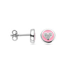 Ohrstecker Herz aus Zirkonia und rosa Emaille, Silber rhodiniert
