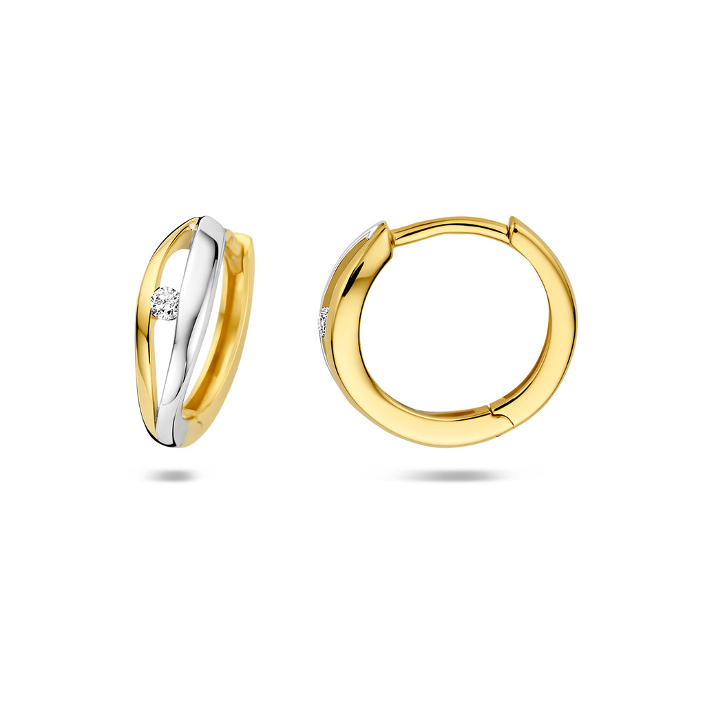 klapoorringen lab grown diamant 0.05ct (2x0.025ct) f vs 14 mm 14K bicolor goud geel/wit