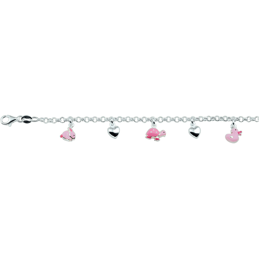 Armband Herz und Tiere 13 + 2 cm Silber rhodiniert