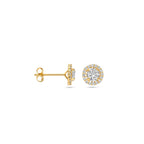 oorknoppen zirkonia halo 7 mm 14K geelgoud