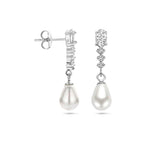 oorhangers zirkonia en parel zilver gerhodineerd