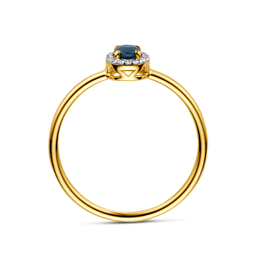 ring saffier en diamant 0.05ct h si 14K geelgoud