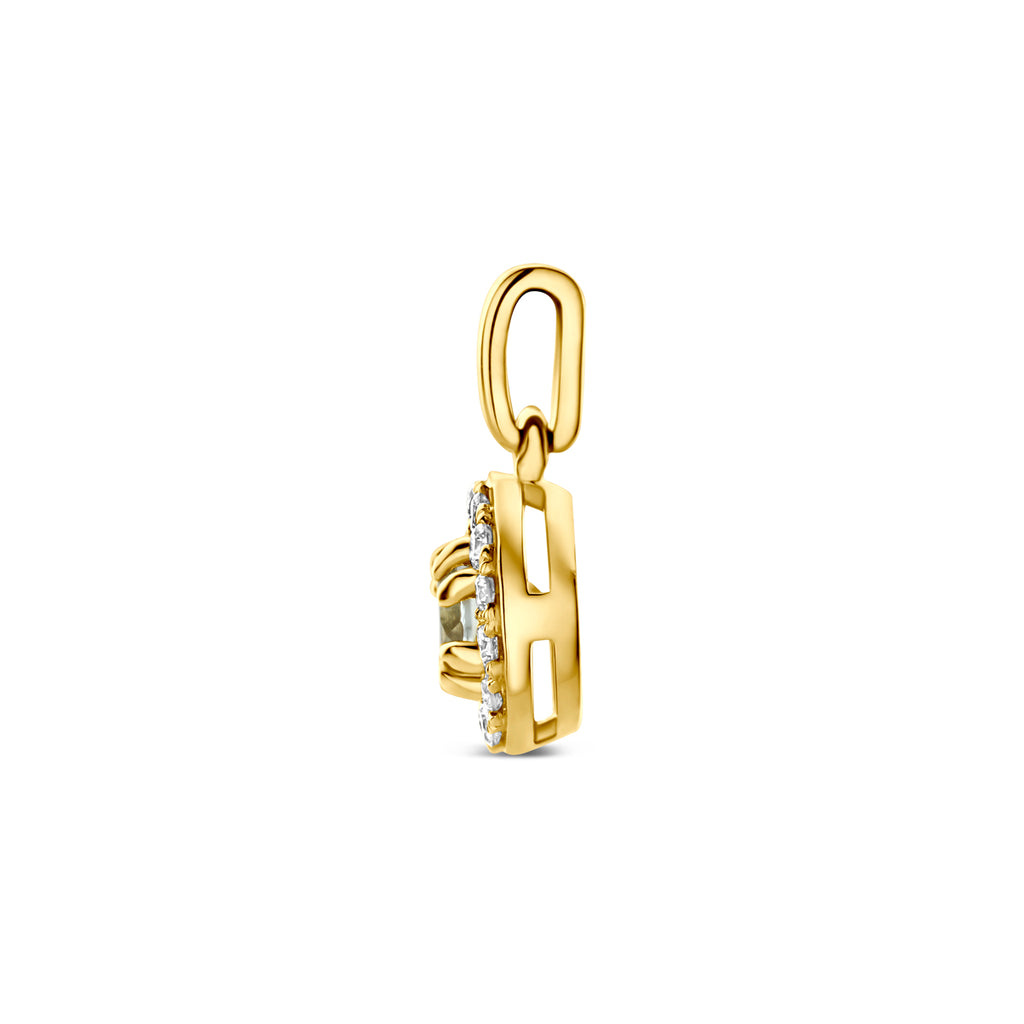 hanger groen amethist en lab grown diamant 0.08ct f vs 7 mm 14K geelgoud