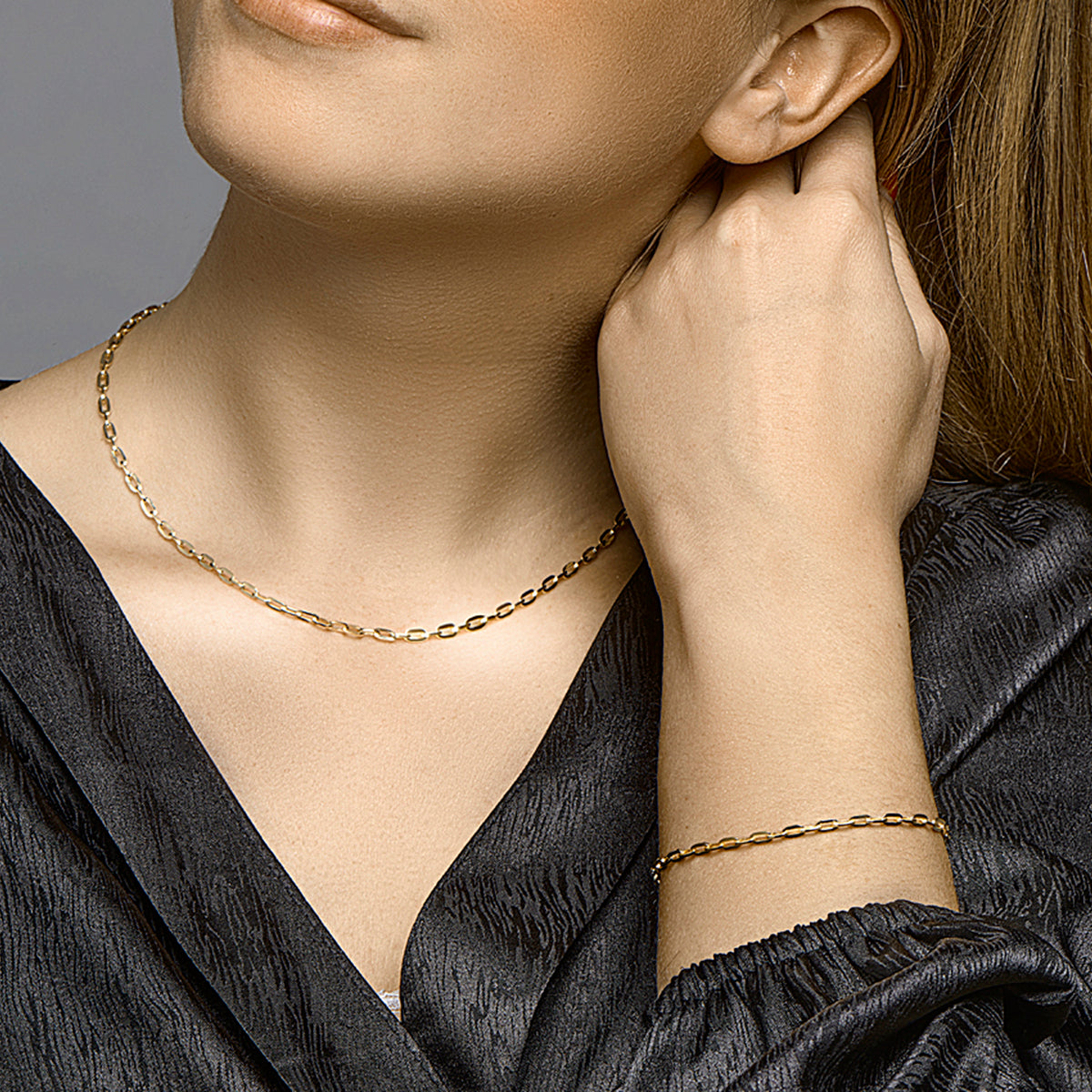 armband anker 3,0 mm 19 cm Silgold (geel met zilverkern)