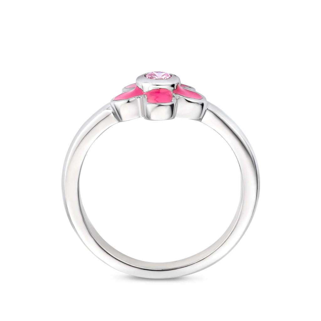 Ring Blume rosa Zirkonia Emaille Sterlingsilber rhodiniert