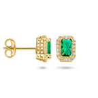 oorknoppen groen en wit zirkonia halo 14K geelgoud