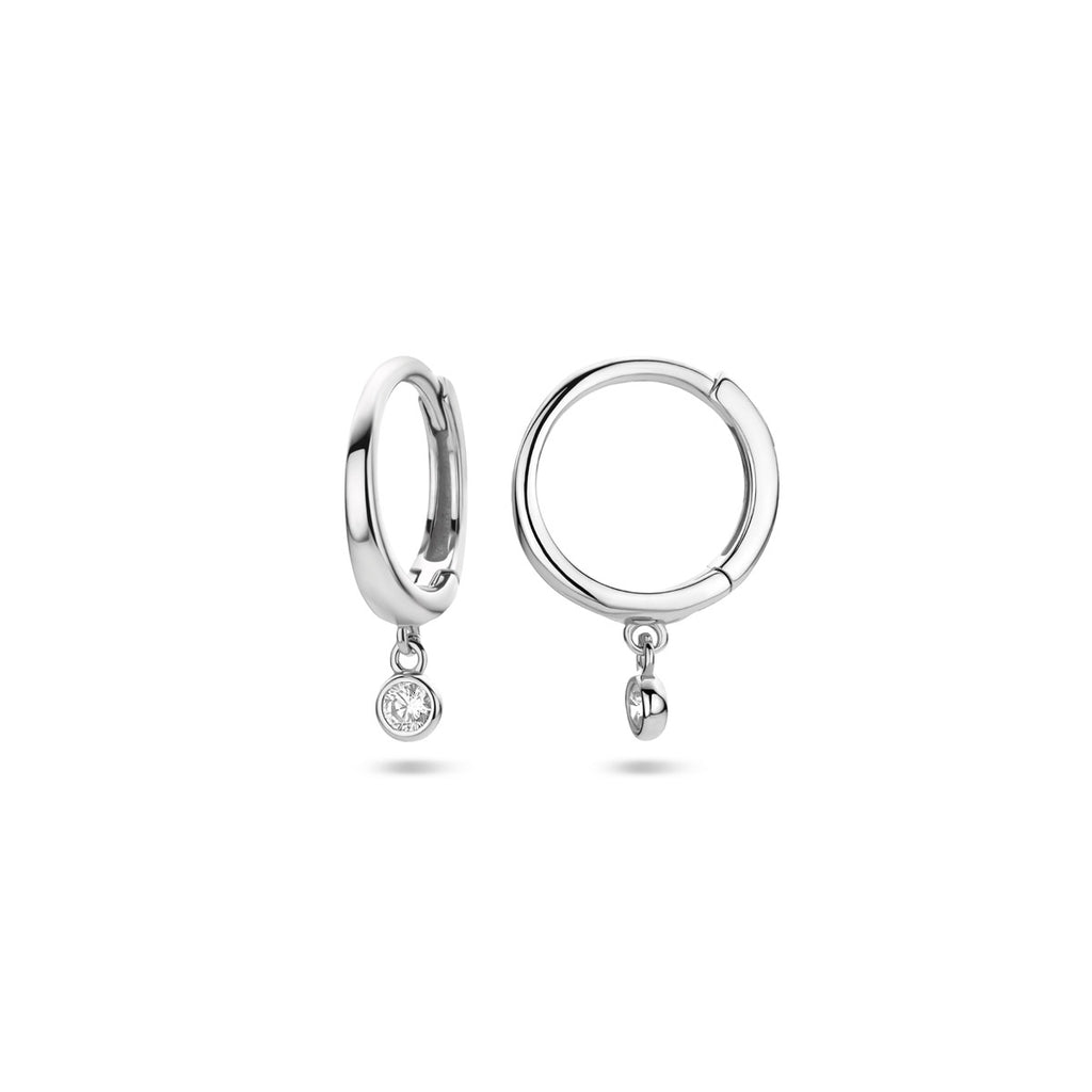 klapoorringen zirkonia 16 mm zilver gerhodineerd