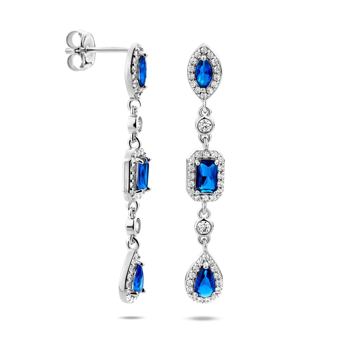 oorhangers wit en blauw saffier zirkonia zilver gerhodineerd