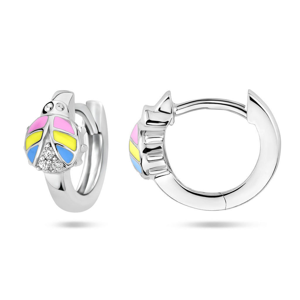 klapoorringen lieveheersbeestje zirkonia emaille zilver gerhodineerd