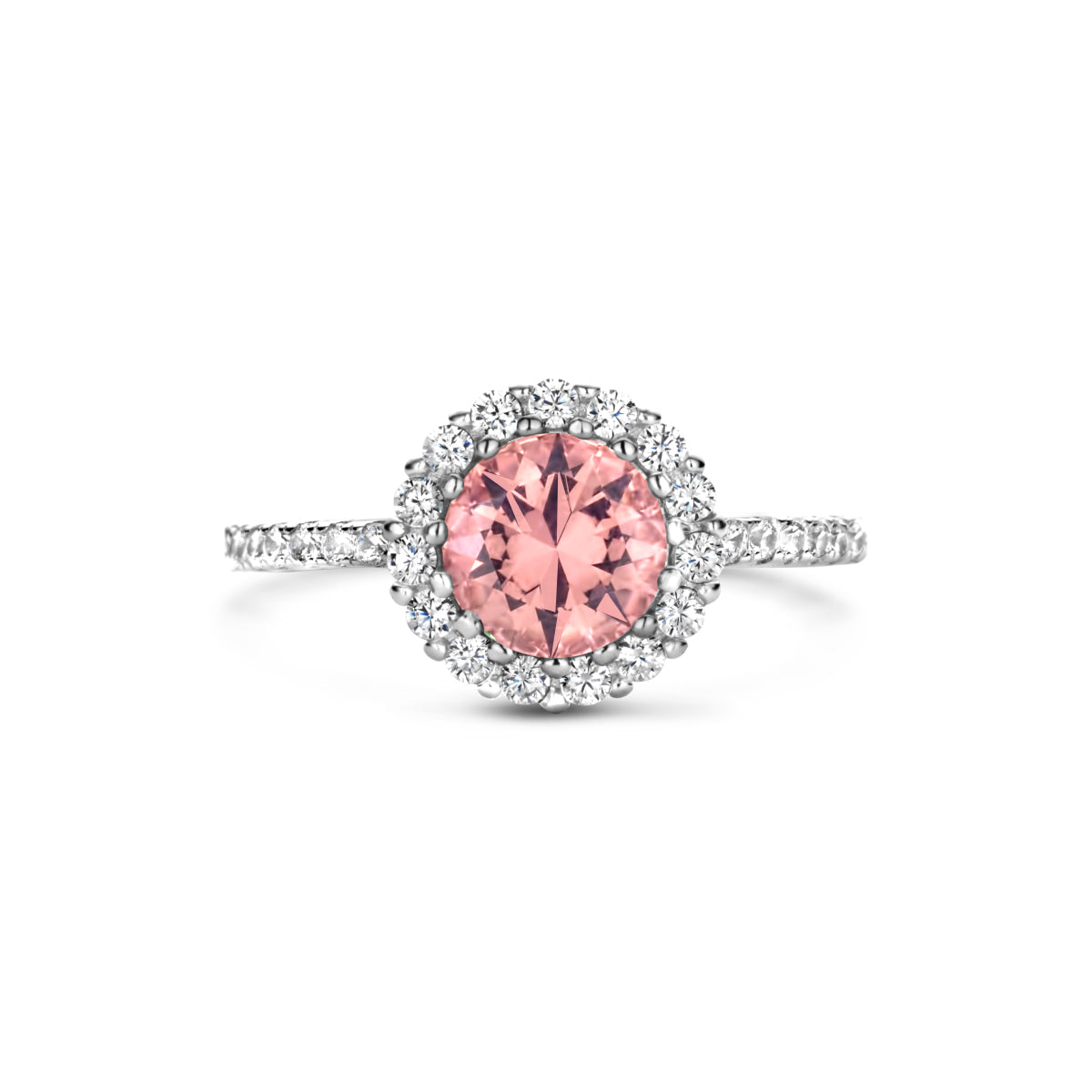 Ring Morganit-Zirkonia und weißer Zirkon-Halo, Silber rhodiniert