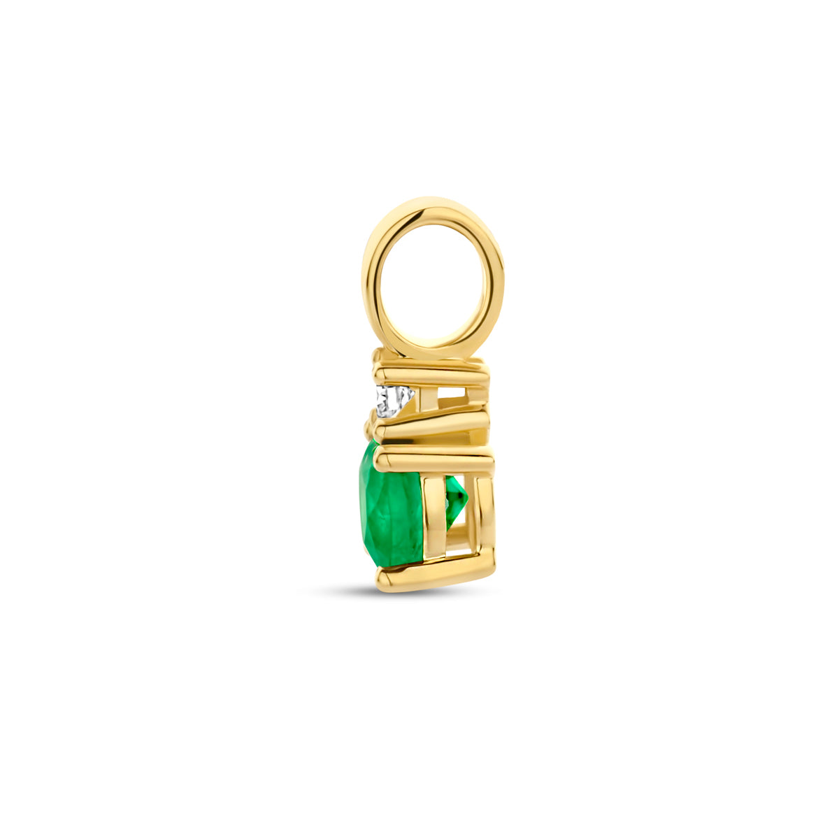 hanger smaragd en diamant 0.02ct h p1 14K geelgoud