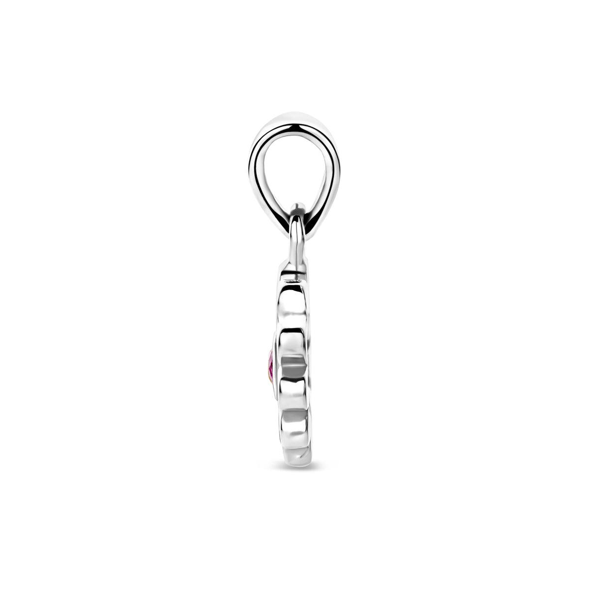 Anhänger Emaille Blume rosa Zirkonia 16 mm Silber rhodiniert