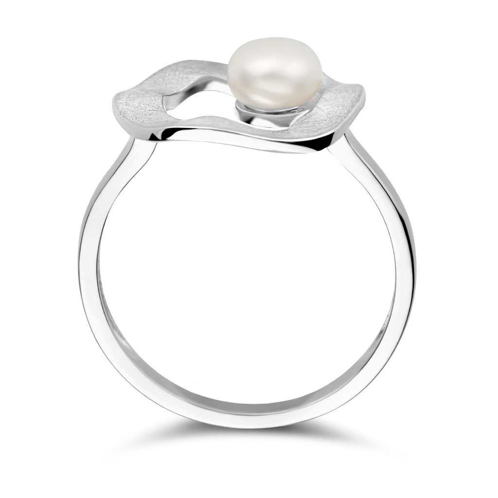 ring rondje parel gescratcht zilver gerhodineerd