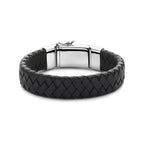 armband zwart leer 15 mm 21 cm zilver gerhodineerd