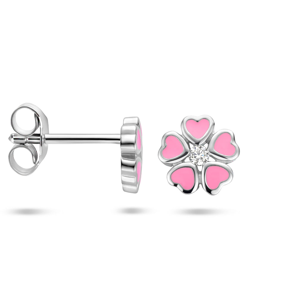 Ohrstecker Blume Zirkonia Emaille Silber rhodiniert