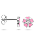 Ohrstecker Blume Zirkonia Emaille Silber rhodiniert