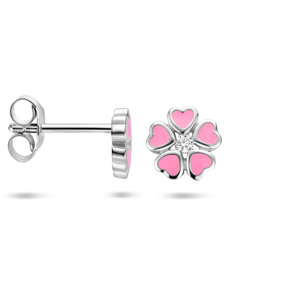 Ohrstecker Blume Zirkonia Emaille Silber rhodiniert