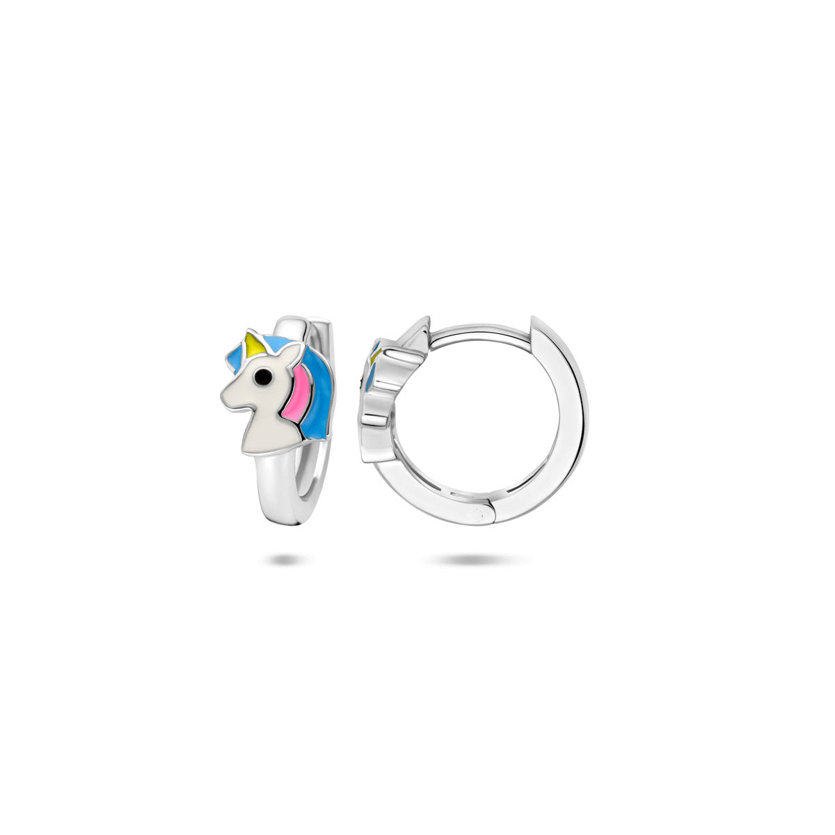 Klappohrringe Emaille Einhorn 13 mm Silber rhodiniert