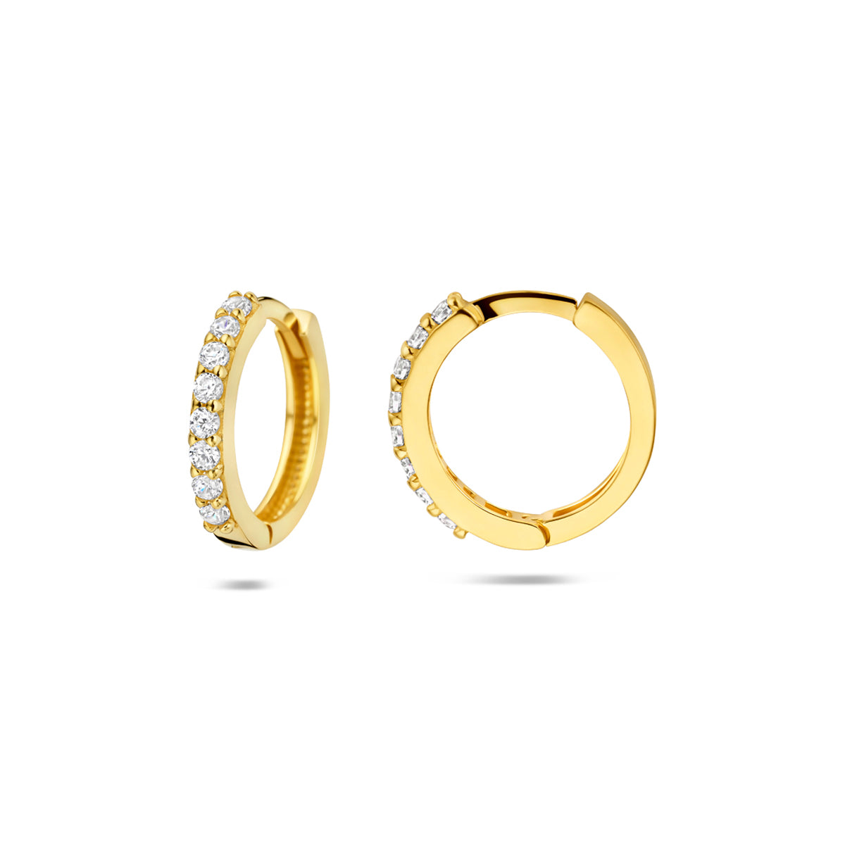 klapoorringen zirkonia 13 mm 14K geelgoud