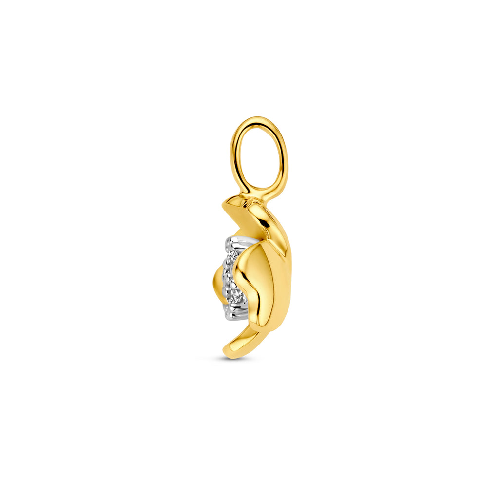 hanger bloem en diamant 0.11ct h si 14K bicolor goud geel/wit