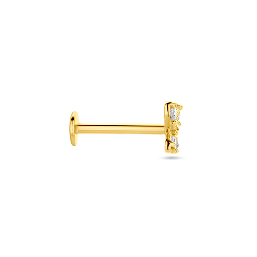 flat back piercing vlinder zirkonia 4,5 mm 14K geelgoud
