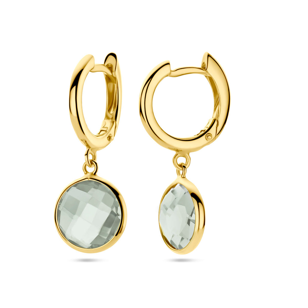 klapoorringen groen amethist 24 mm 14K geelgoud