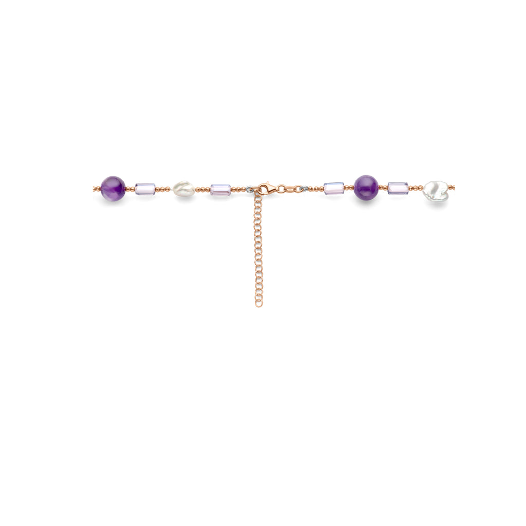 collier parel barok en natuurlijke kleurstenen 45 + 3 cm 3 micron zilver verguld (ros��)