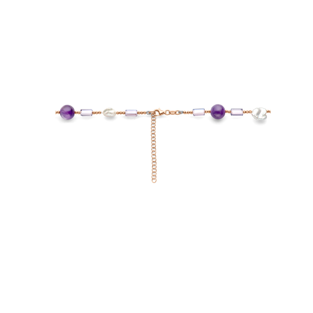 collier parel barok en natuurlijke kleurstenen 45 + 3 cm 3 micron zilver verguld (ros��)
