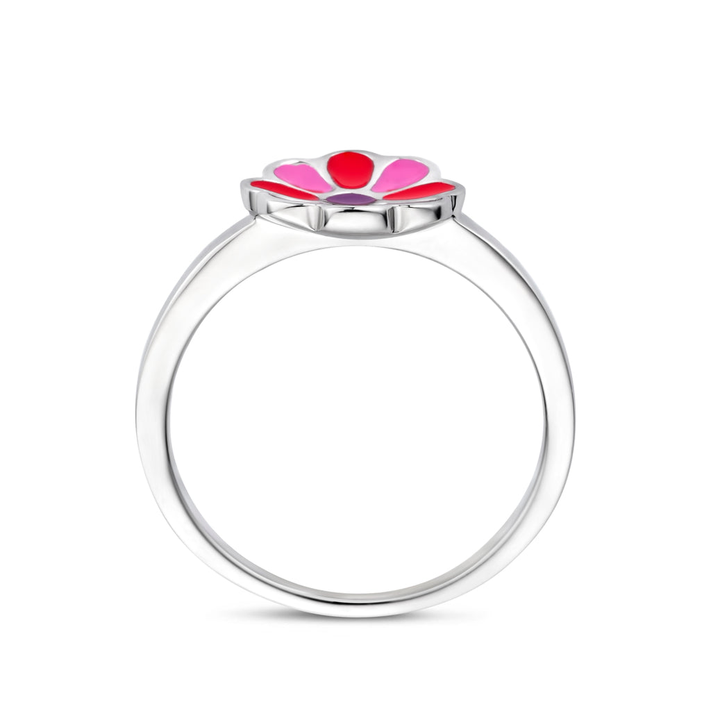 ring bloem emaille zilver gerhodineerd