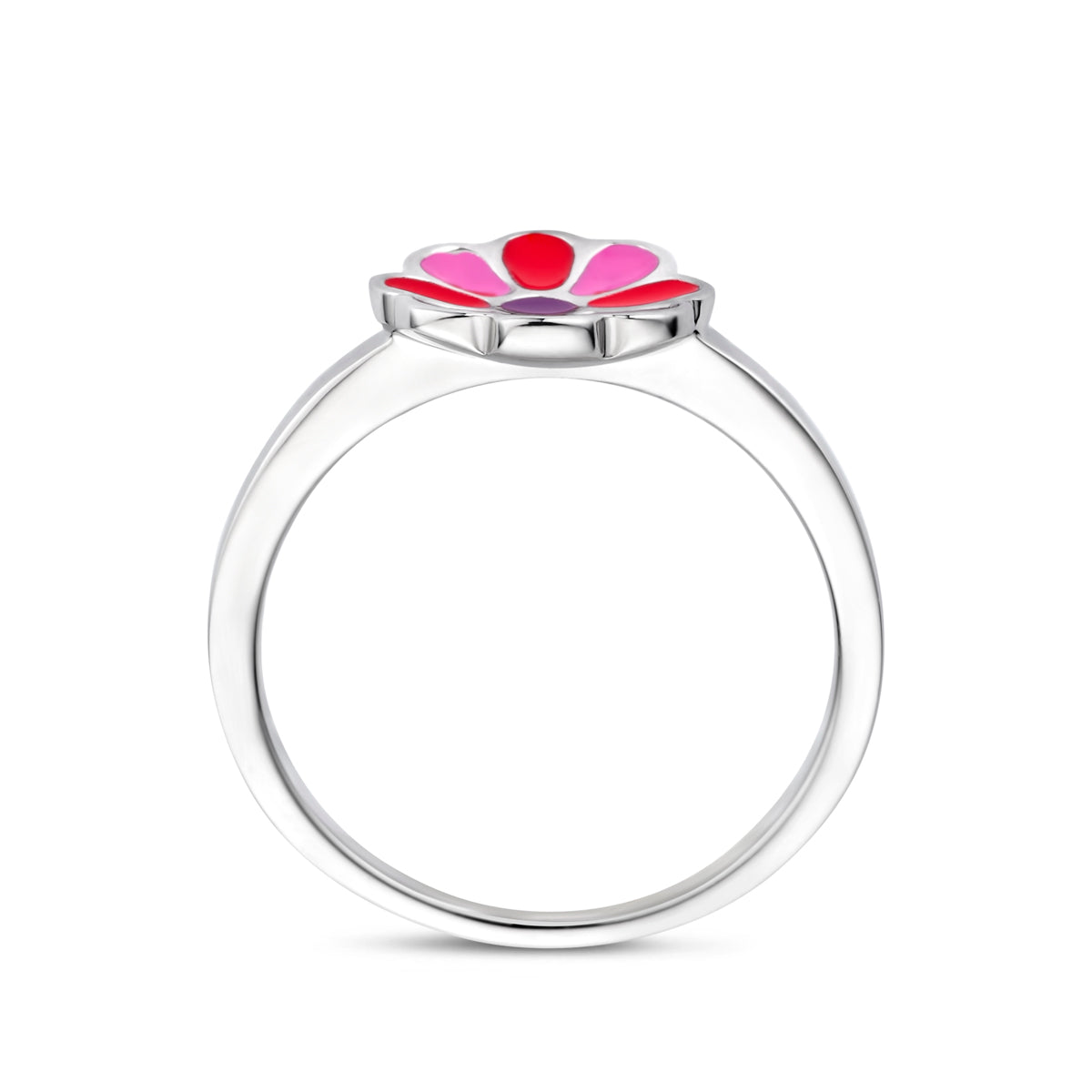 ring bloem emaille zilver gerhodineerd