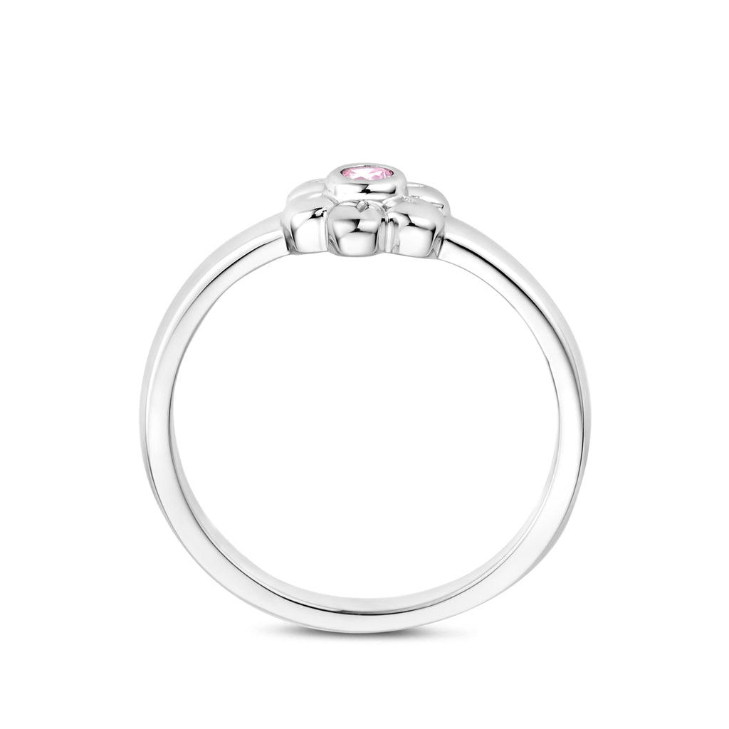 ring bloem roze zirkonia zilver gerhodineerd