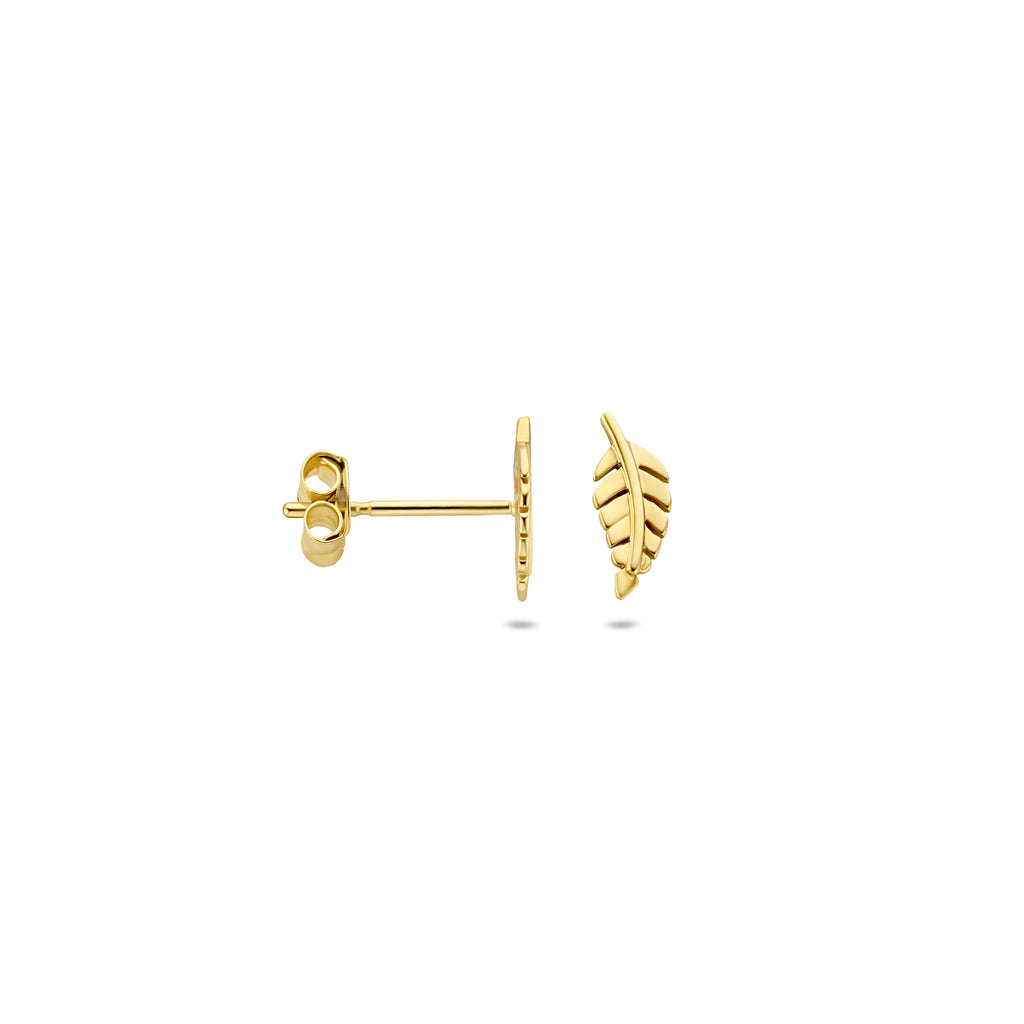 Ohrstecker Feder 8 mm 14K Gelbgold