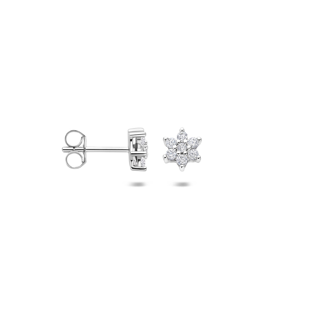 Ohrstecker Stern Zirkonia Halo 6 mm Silber rhodiniert