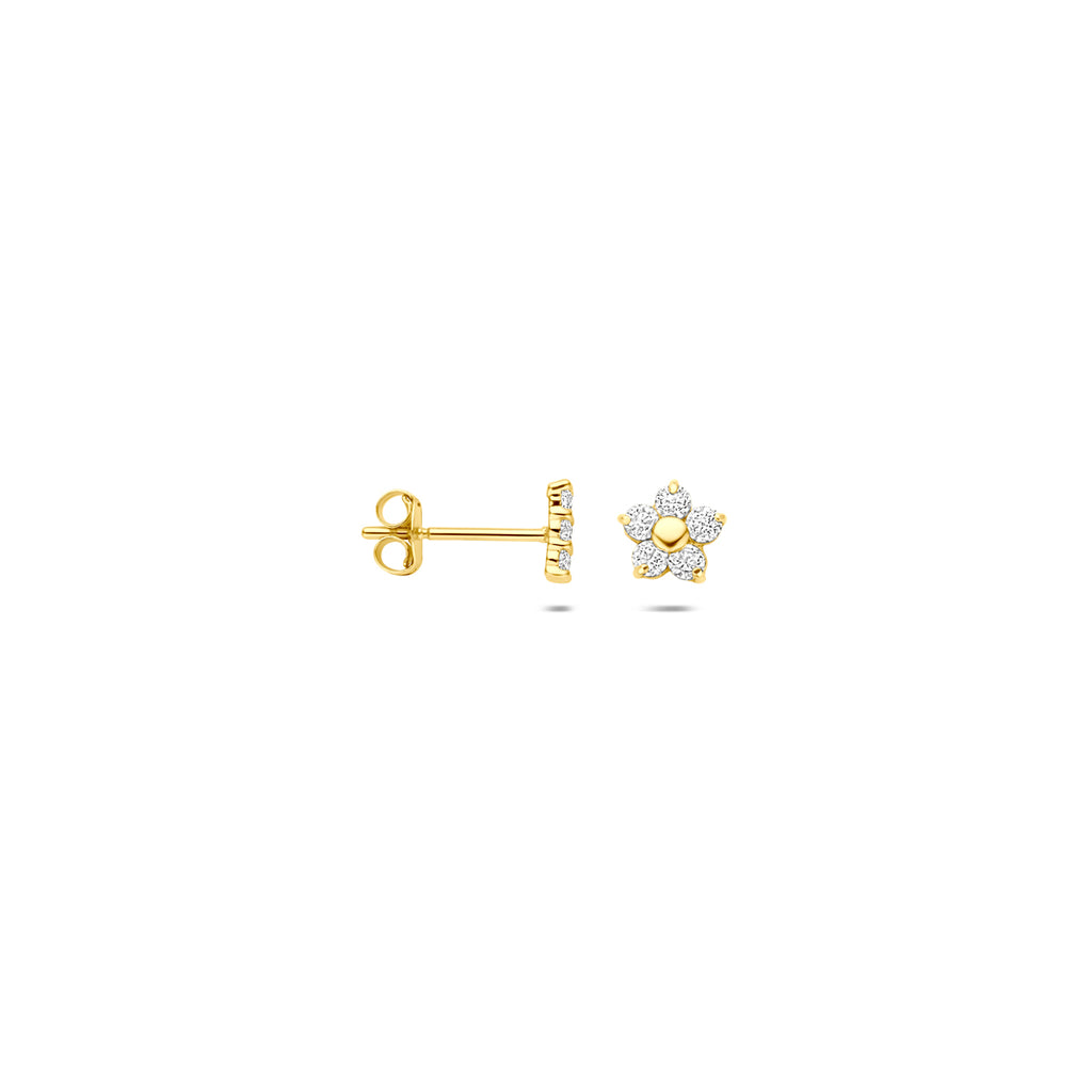 oorknoppen bloem zirkonia 4,5 mm 14K geelgoud