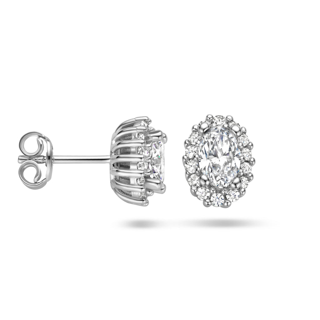 oorknoppen zirkonia halo zilver gerhodineerd