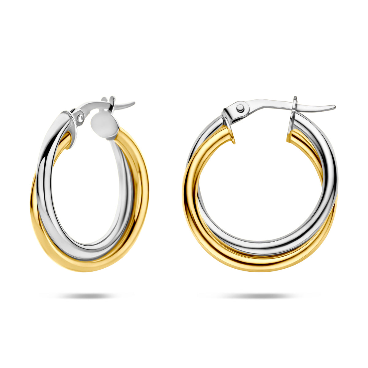 oorringen buis 4 mm 14K bicolor goud geel/wit