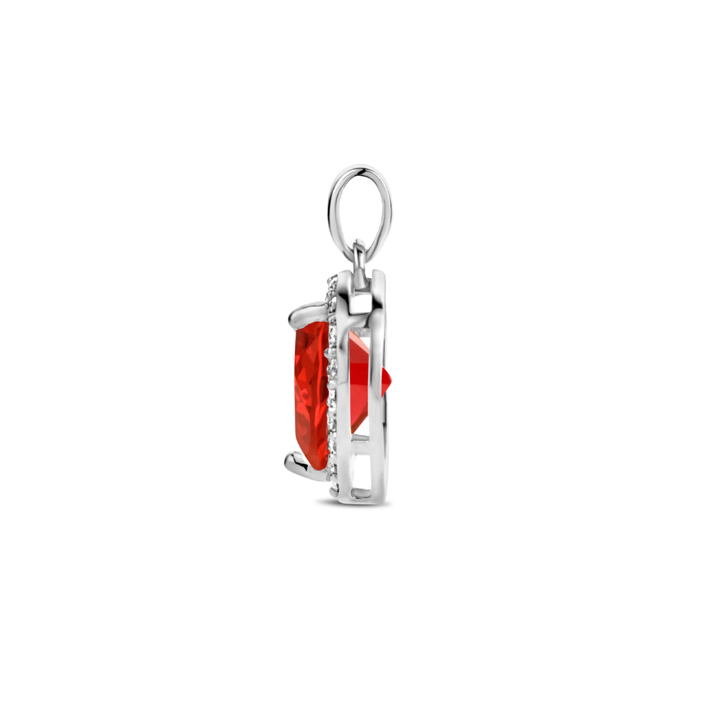 hanger hart synth. robijn en zirkonia halo zilver gerhodineerd