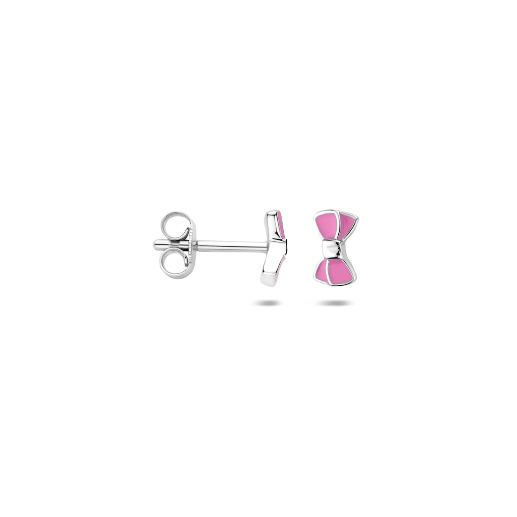 oorknoppen roze strik 4 mm zilver gerhodineerd