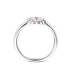 ring emaille bloem roze zirkonia zilver gerhodineerd