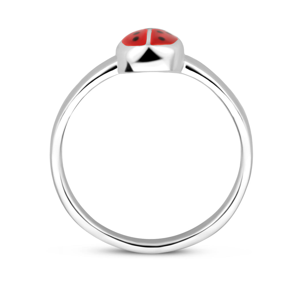Ring Marienkäfer Emaille Silber weiß